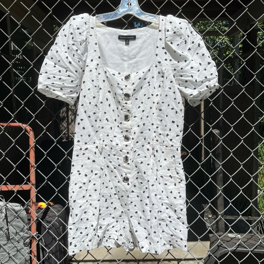 Banana Republic - White And Black Linen Dotted Romper